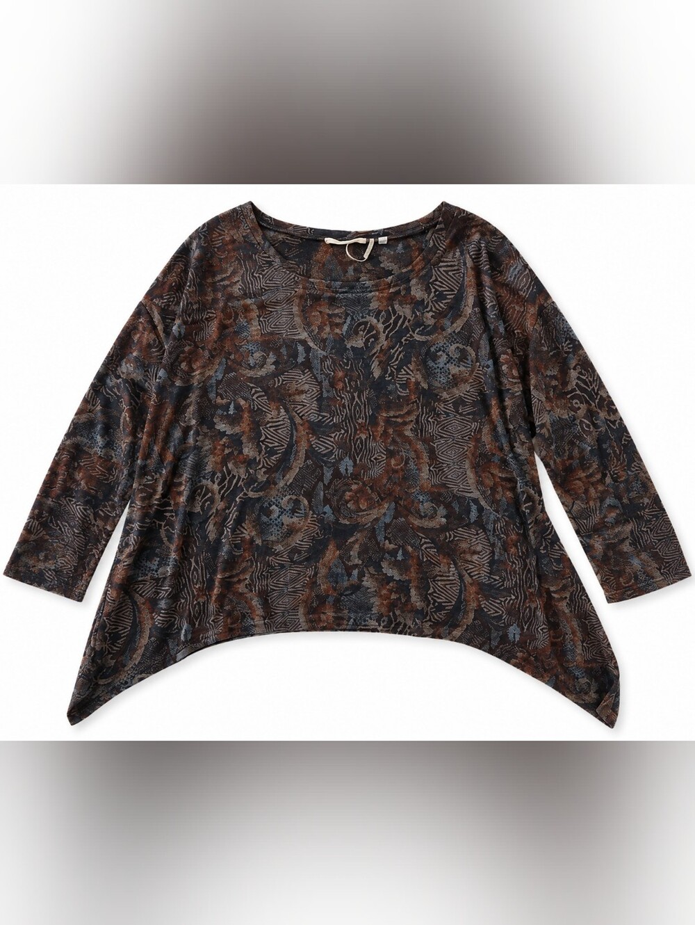 Soft Surroundings Tapestry Sharkbite Hem Tunic L XL Boho Top